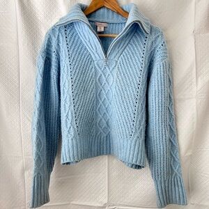 Sincerely Jules Light Blue Cable Knit Turtleneck Sweater
